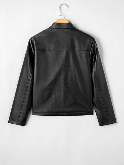 Faux Leather Buttoned Front Boxy Jacket