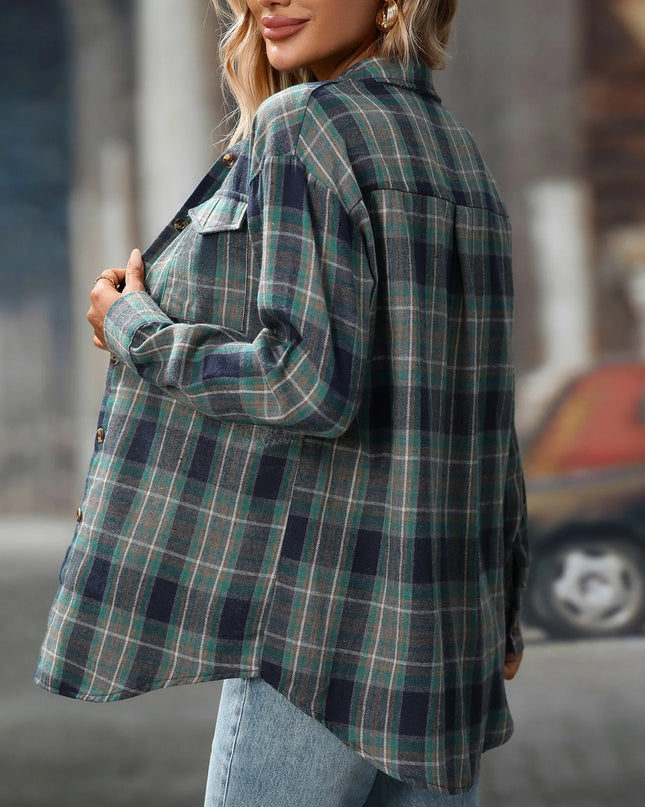 Oversized Plaid Button-Up Shirt