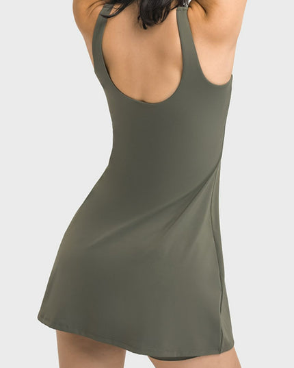 Millennia Square Neck Sports Tank Dress with Full Coverage Bottoms