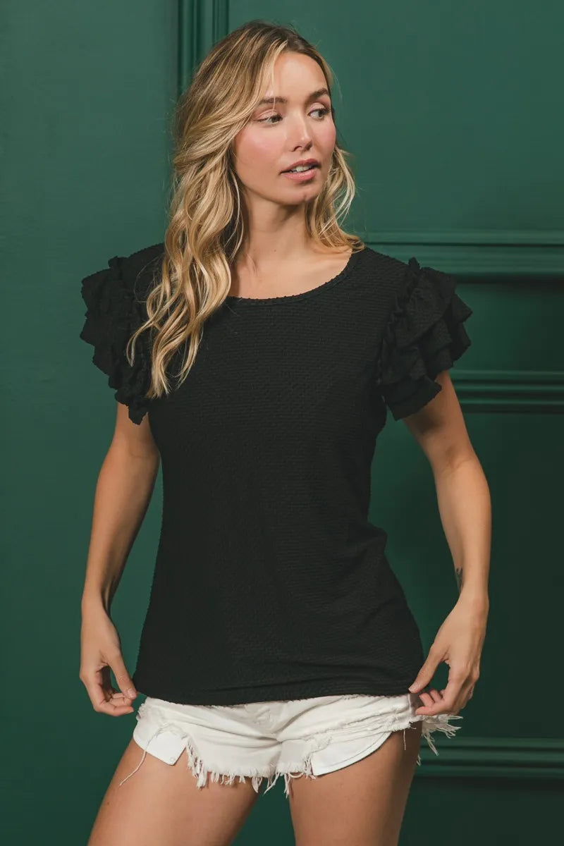 BiBi Birdseye Texture Layered Ruffle Top