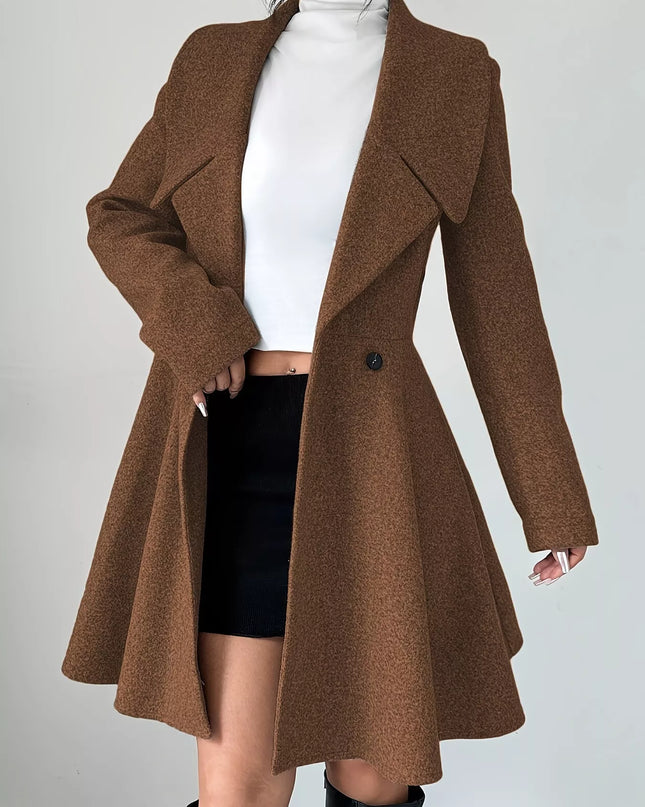 Double-Breasted Fit & Flare Wool Blend Coat