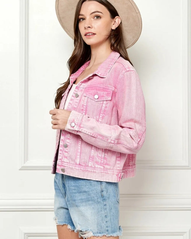 Veveret Button Up Cropped Denim Jacket