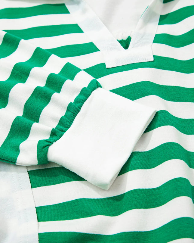 Stripe Colorblock Collared V Neck Cropped Top