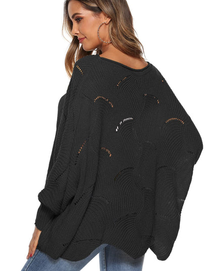 Round Neck Long Sleeve Openwork Sweater