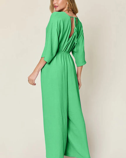 Double Take Full Size Surplice Wide Leg Jumpsuit with Pockets