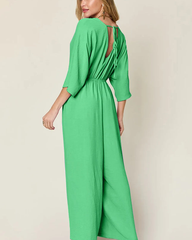 Double Take Full Size Surplice Wide Leg Jumpsuit with Pockets