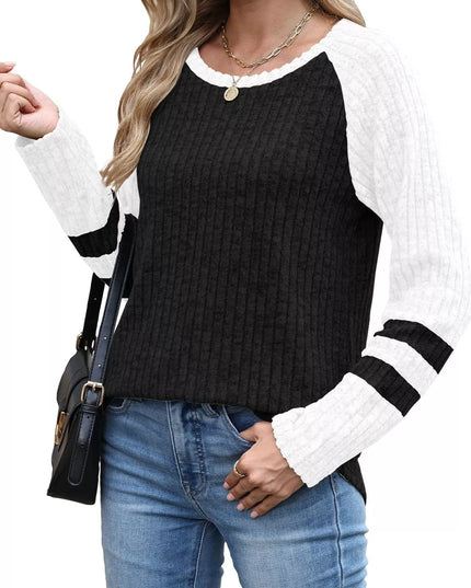 Ribbed Round Neck Raglan Sleeve Top