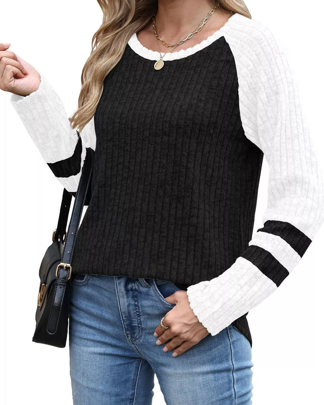 Ribbed Round Neck Raglan Sleeve Top