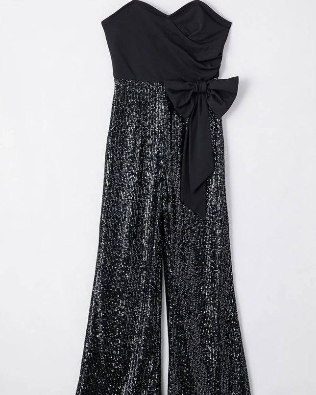 Bow Sequin Wide Leg Jumpsuit 