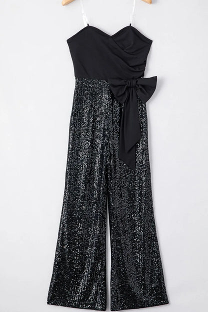 Bow Sequin Wide Leg Jumpsuit 