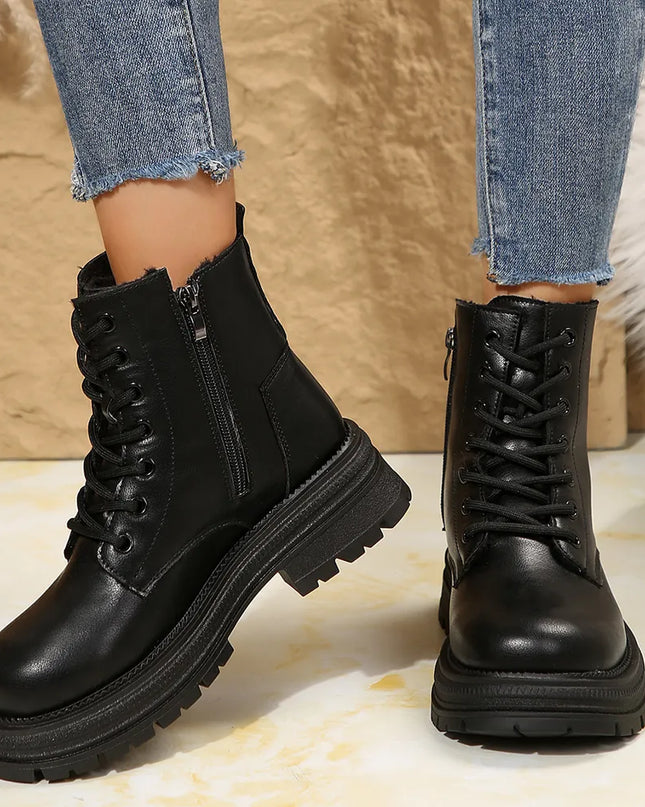 Lace Up Platform Boots with Side Zip