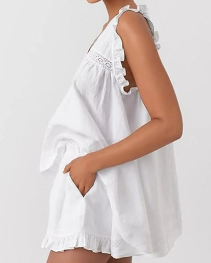 Ruffled V-Neck Top and Shorts Set