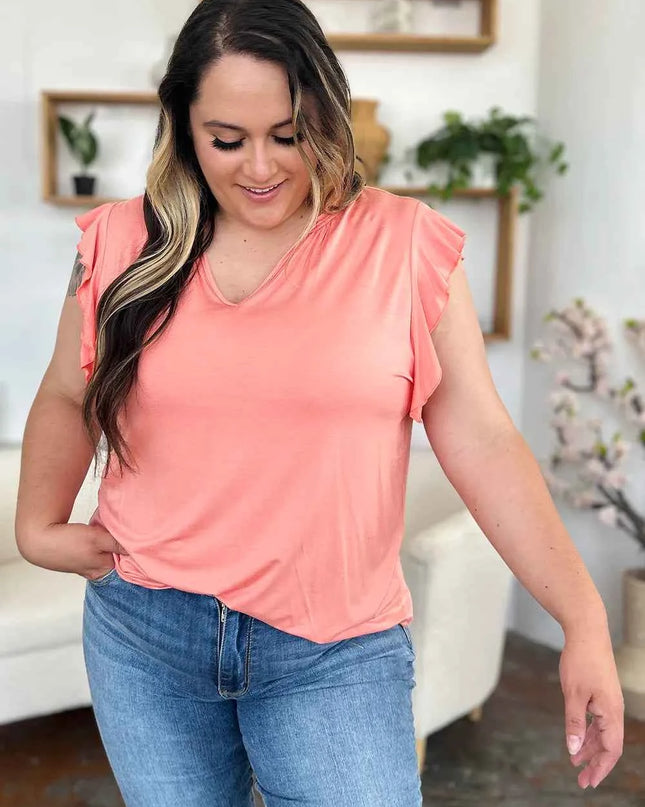 Basic Bae Full Size Bamboo Notched Ruffled Short Sleeve T-Shirt