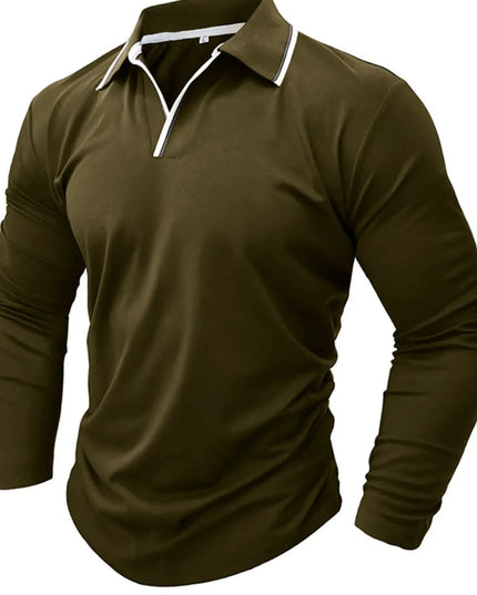 Men's Classic Long Sleeve Polo Shirt Olive Brown