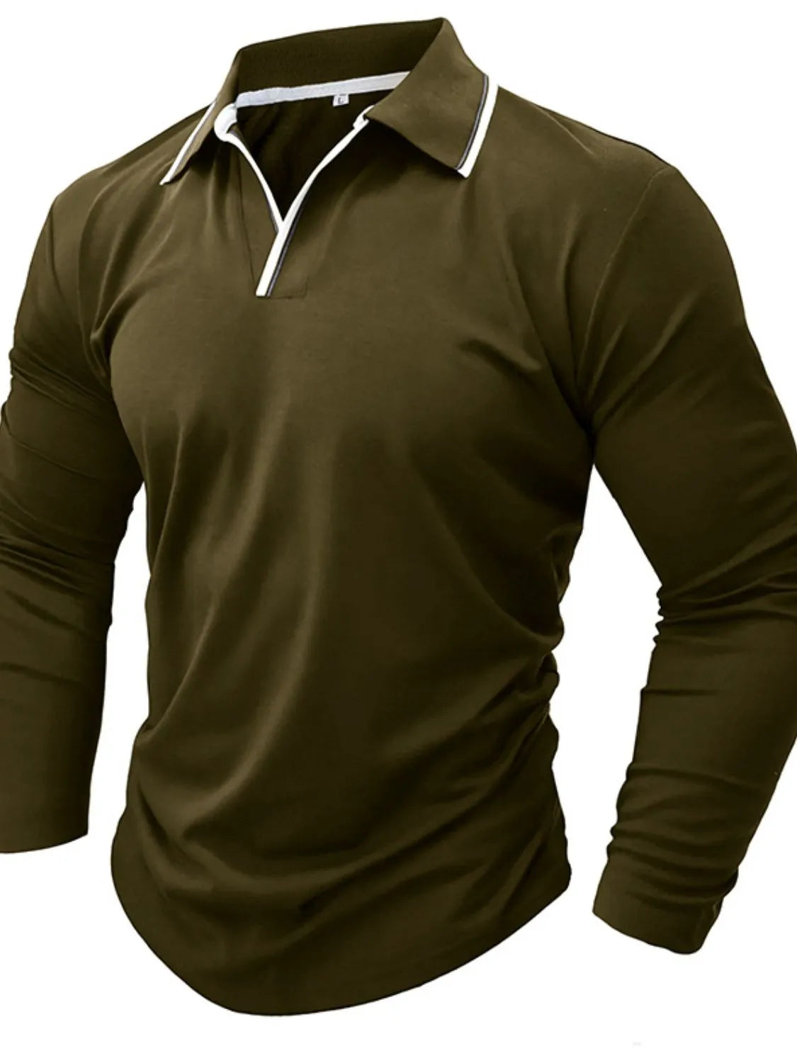 Men's Classic Long Sleeve Polo Shirt Olive Brown