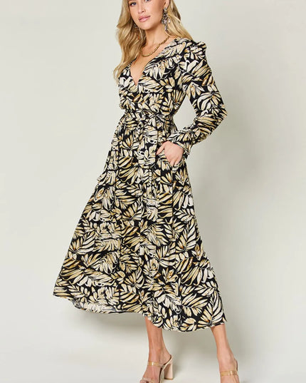 Double Take Full Size Tie Back Flounce Sleeve Dress