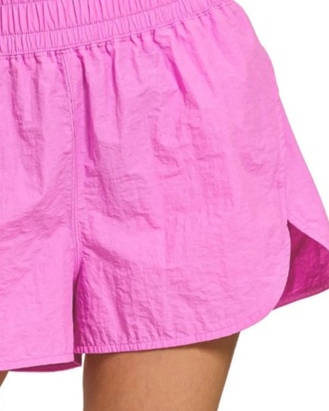 Zenana Windbreaker Smocked Waistband Running Shorts