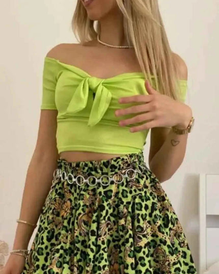 Off-Shoulder Bow-Tie Crop Top