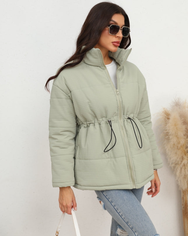 Drawstring Waist Zip-Up Puffer Jacket