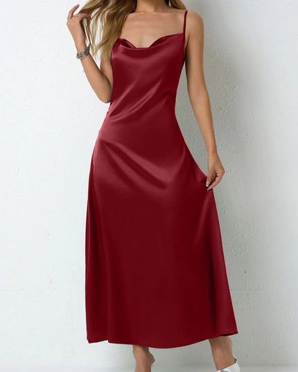 Satin Cowl Neck Cami Dress
