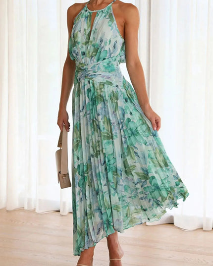 Printed Sleeveless Pleated Dress
