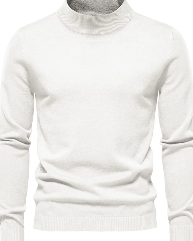 Men's Mock Neck Long Sleeve Sweater White