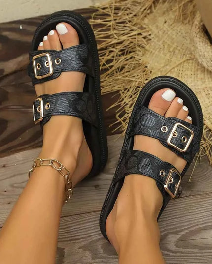 Open Toe Double Buckle Sandals