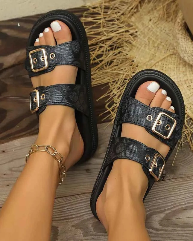 Open Toe Double Buckle Sandals