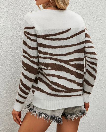 Zebra Print Round Neck Sweater
