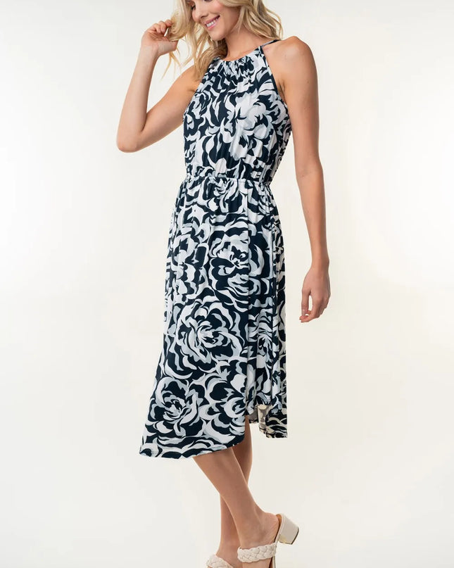 White Birch Tied Ruched Floral Sleeveless Knee Length Dress