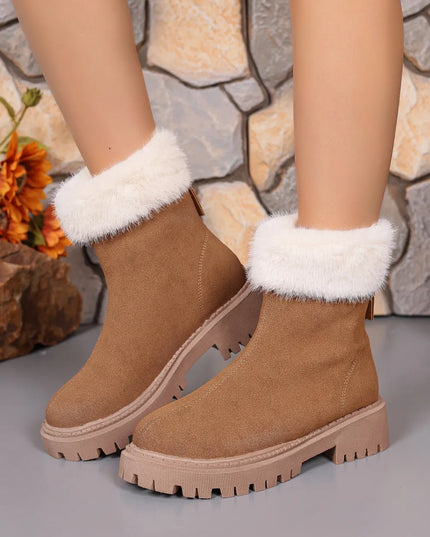 Faux Fur Trim Suede Platform Boots