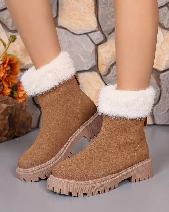 Faux Fur Trim Suede Platform Boots