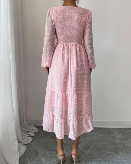 Polka Dot Long Sleeve Tiered Midi Dress