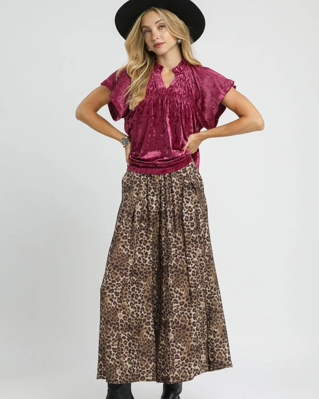 Umgee Crushed Velvet Pleated Blouse