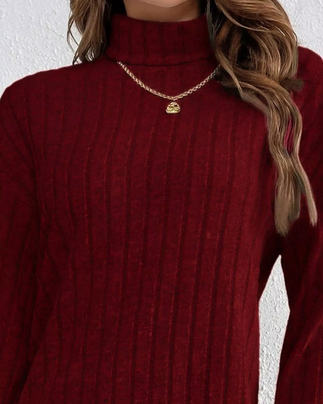 Casual Ribbed Turtleneck Long Sleeve Mini Dress