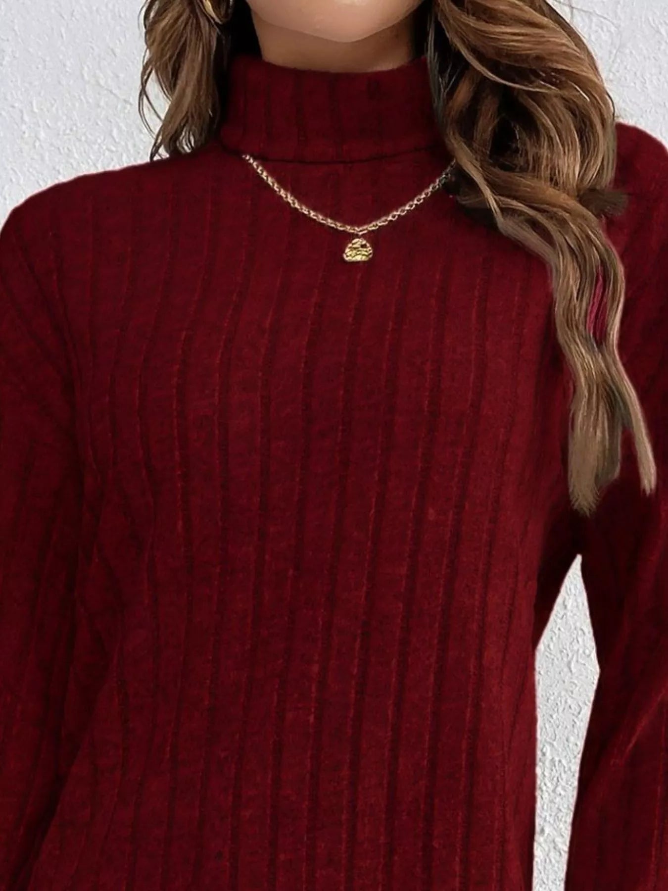Casual Ribbed Turtleneck Long Sleeve Mini Dress