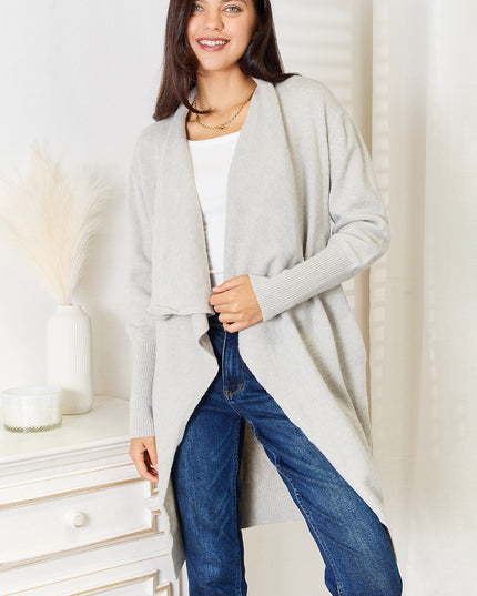 Angel Wings Open Front Duster Cardigan with Pockets Light Gray