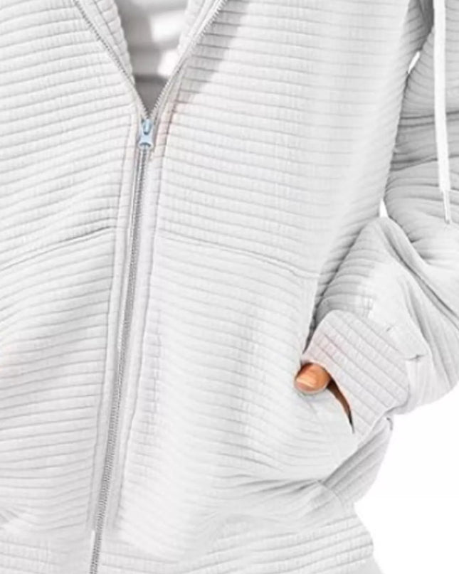 Drawstring Zip Up Dropped Shoulder Hoodie