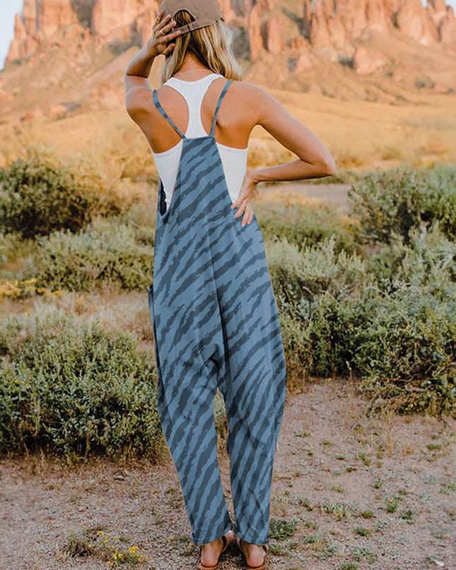 Double Take Full Size Printed V-Neck Sleeveless Jumpsuit