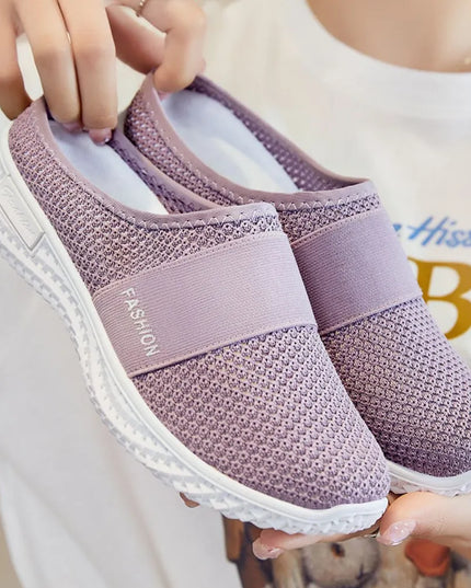 Round Toe Mesh Slip-On Sneakers Mauve