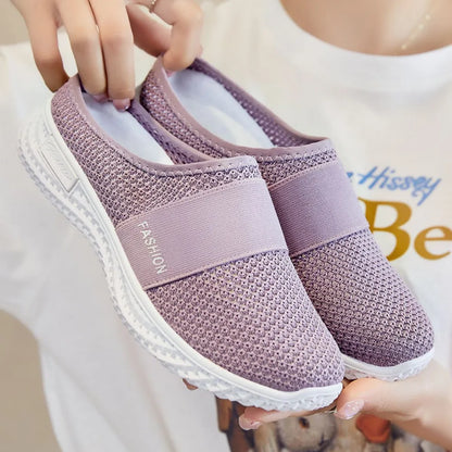 Round Toe Mesh Slip-On Sneakers Mauve