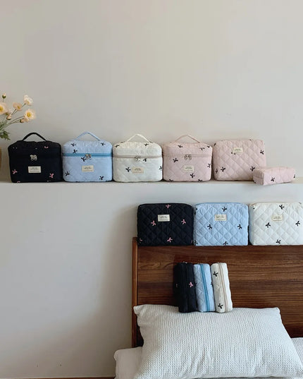 3 Piece Bow Quilted Cloth Storage Bag Set
