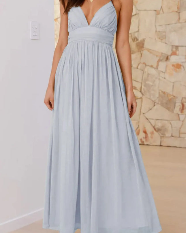 Ruched V-Neck Cami Dress Light Blue