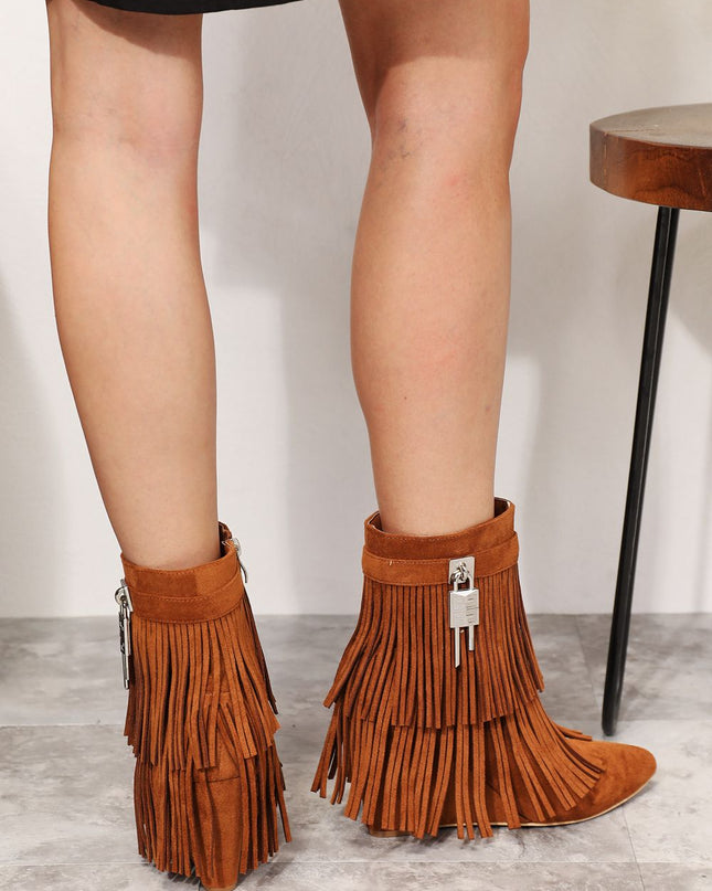 Legend Women's Tassel Wedge Heel Ankle Booties