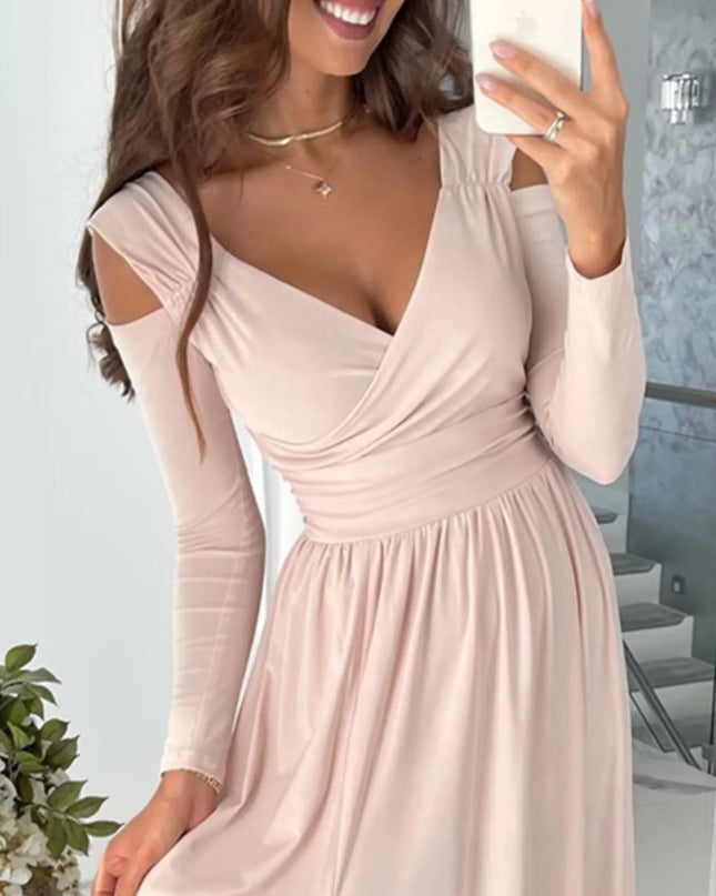 Slit Surplice Cold Shoulder Maxi Dress