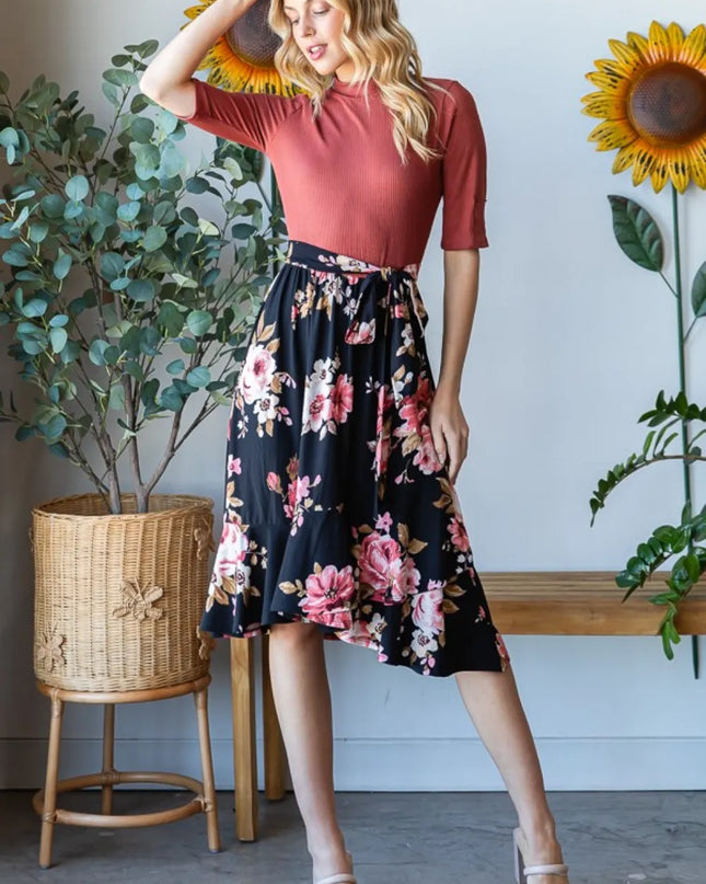 Reborn J Floral Wrap Ruffle Hem Dress Floral