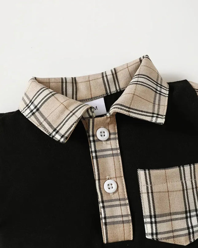 Children's Hat and Plaid Short Sleeve One-Piece Romper