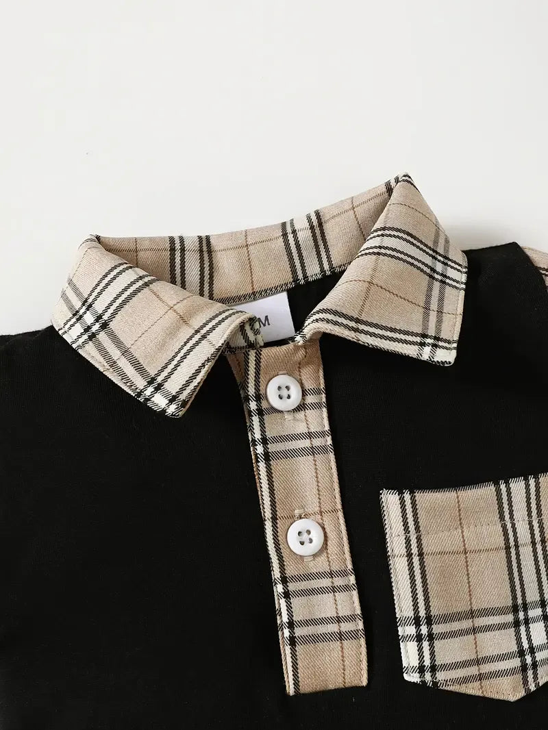 Children's Hat and Plaid Short Sleeve One-Piece Romper