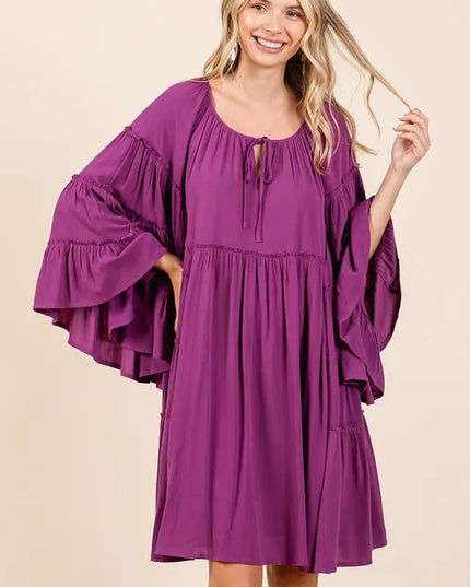 Mittoshop Frill Tie Neck Bell Sleeve Dress