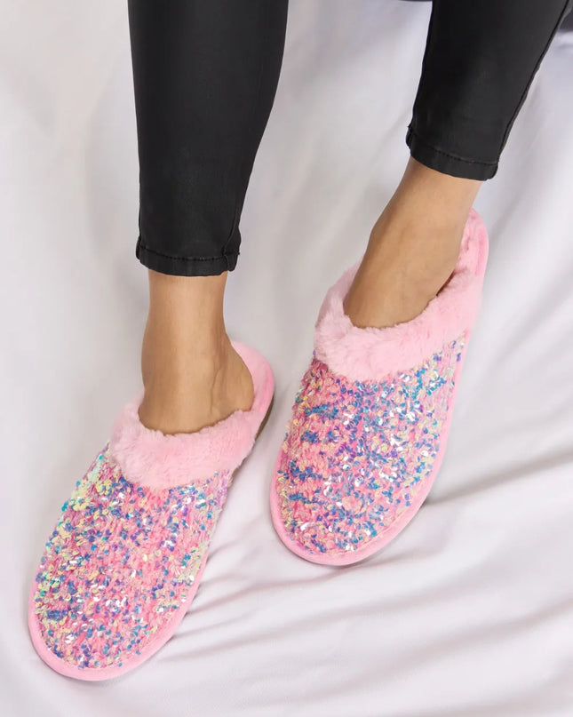Forever Link Sequin Plush Round Toe Slippers